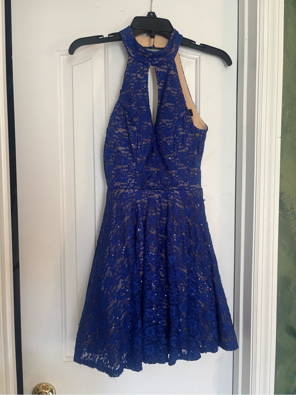 B Darlin Cobalt Blue Lace Halter Fit-and-Flare Dress